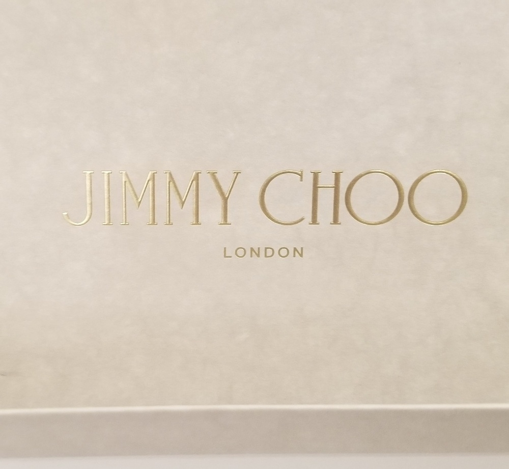 Jimmy Choo shoe box with dust bag and pamphlet